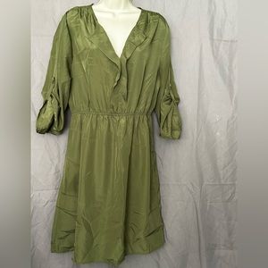 NWOT Tacera Army Green Half Sleeve Midi Shirt Dress Size L